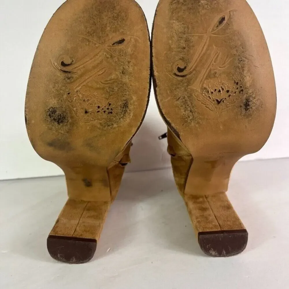 Free People Booties Womens US9 EU39 Marietta Walnut Suede Block High Heel Corset